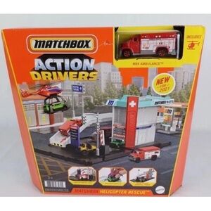 Matchbox Action Drivers Helicopter Rescue Set - Red and Orange
